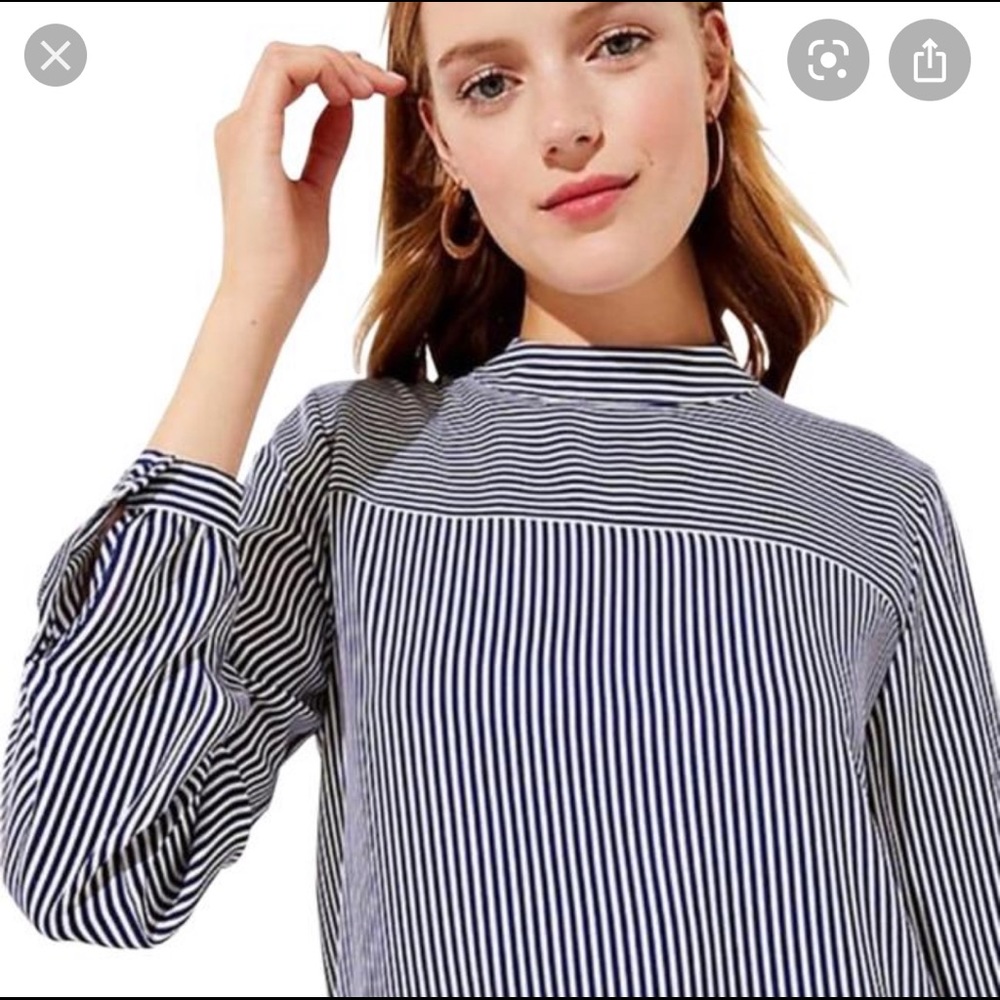 Loft Striped Mock Blouse